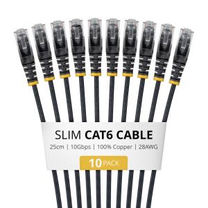 Patch Cable - CAT6 - Utp - 25cm - Black Slim 10 Pack