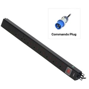 Vertical 8 Way Pdu 8x Uk Uk Sockets To 16a Commando Plug